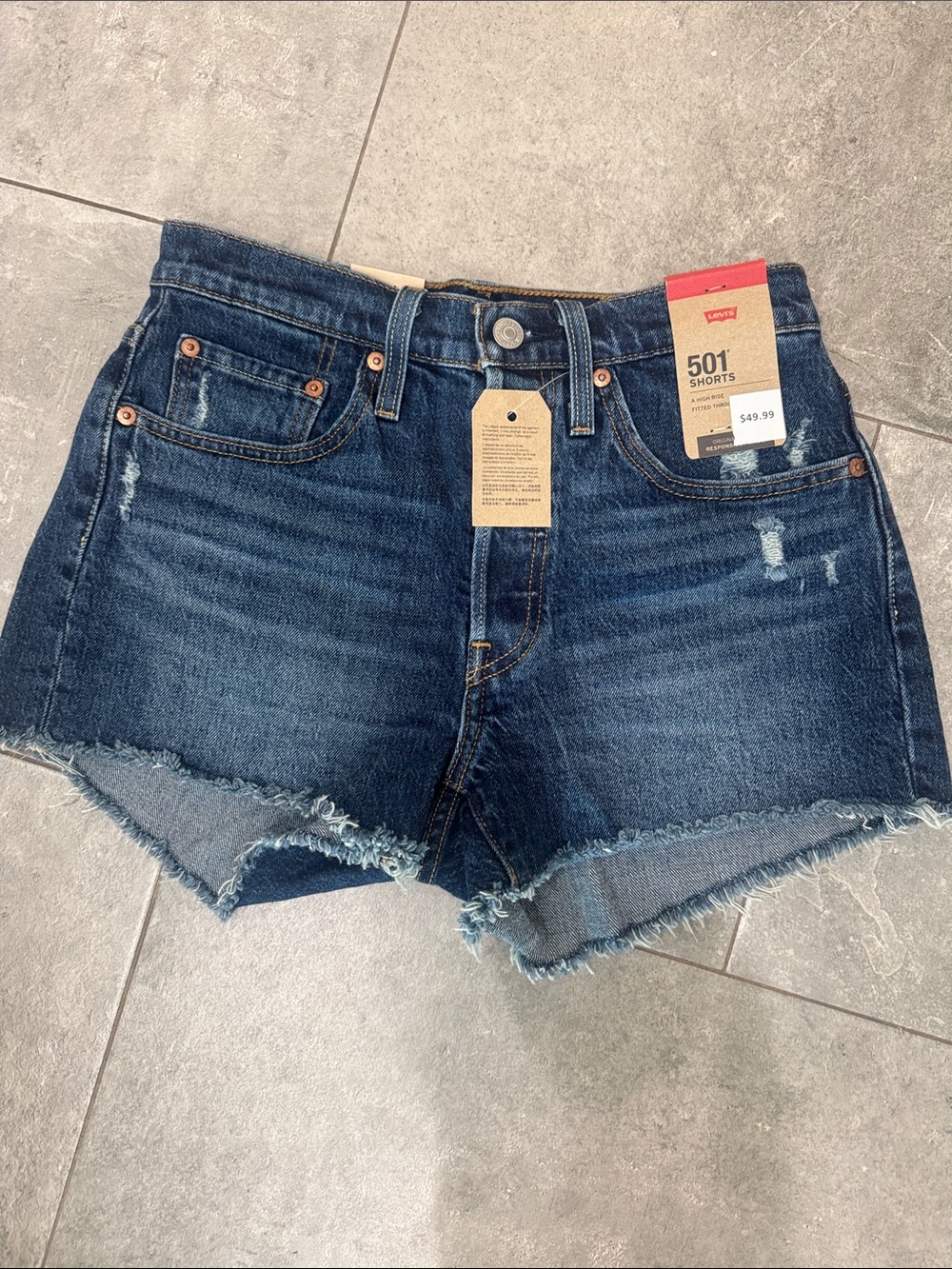 Levi's Dark Blue Distressed Denim Cutoff Shorts